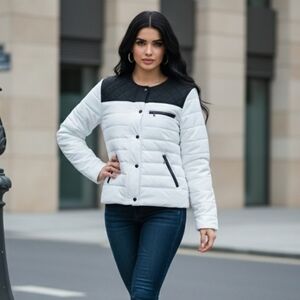 American Eagle Outfitters White and Black Puffer Jacket NWOT Size Medium